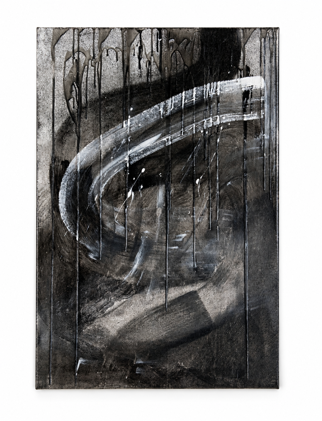 4 Elements — Wax, hematite, tourmaline, snow quartz, encre de chine & acrylic on canvas · Size: 85 x 60 cm · Price: £195